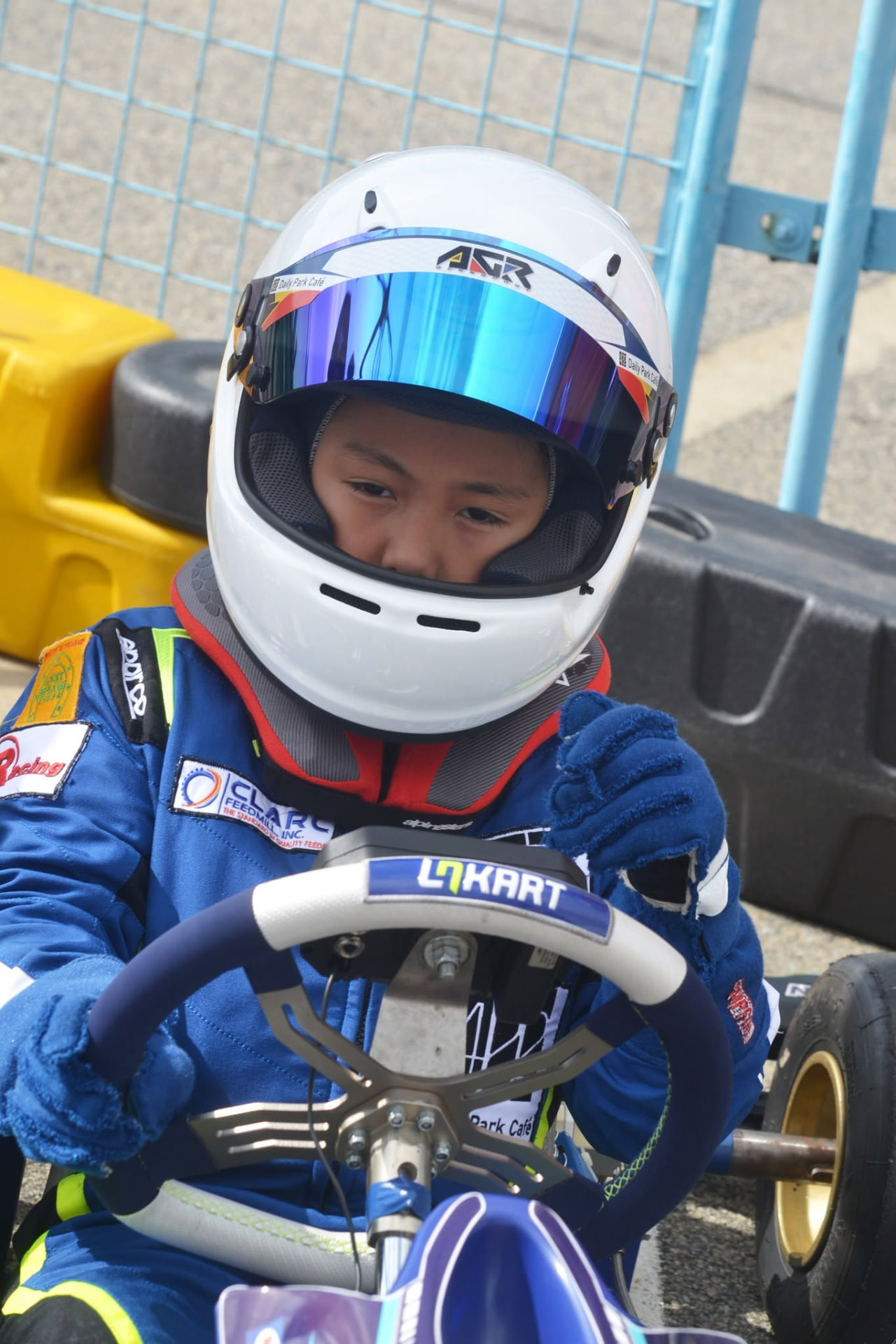 Antonio Racelis in his helmet ready to race