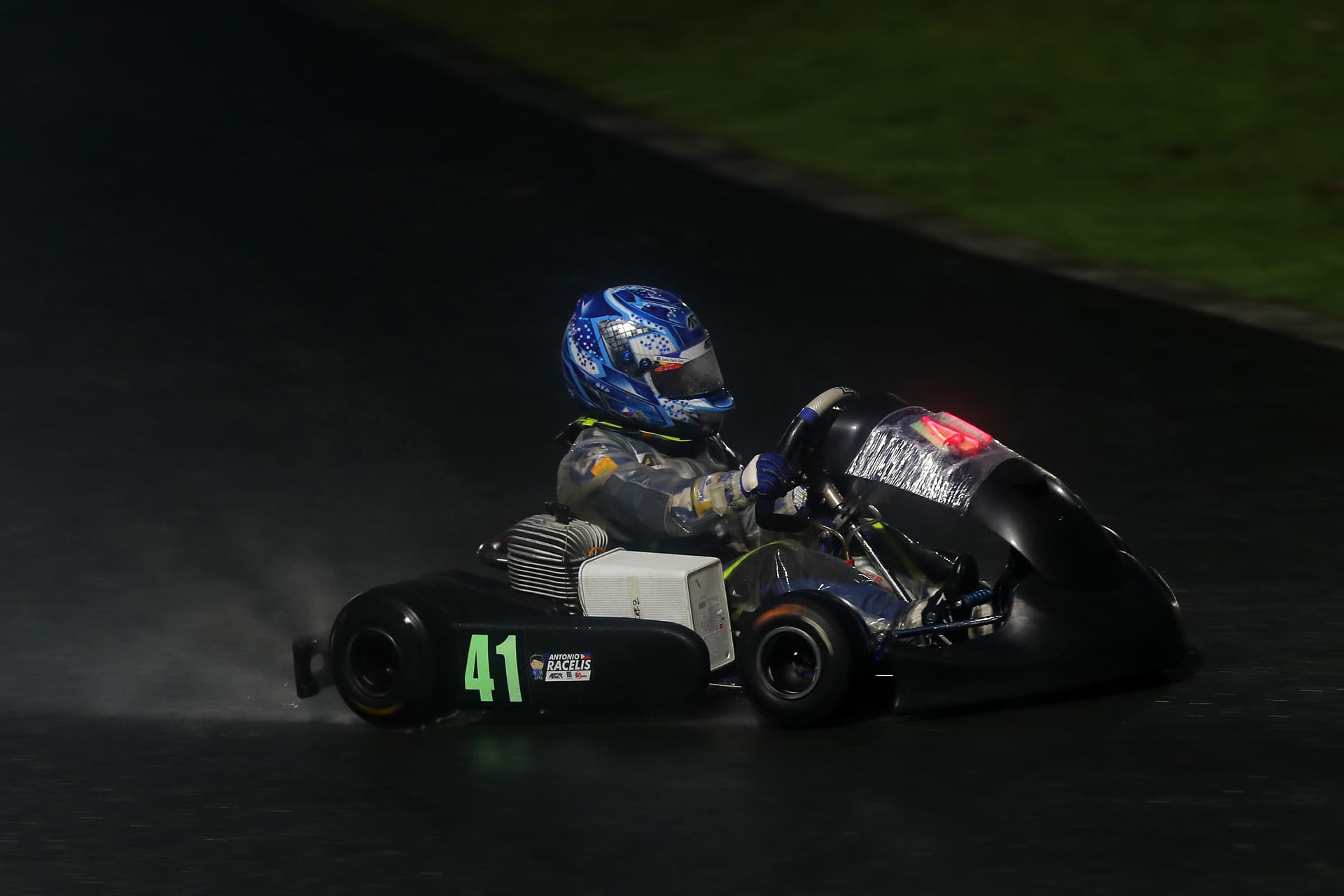 Antonio Racelis on a wet track during the night race