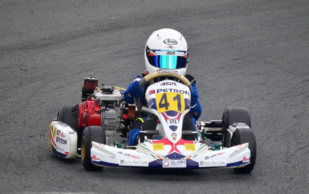 Antonio Racelis head-on in kart number 41 at Carmona