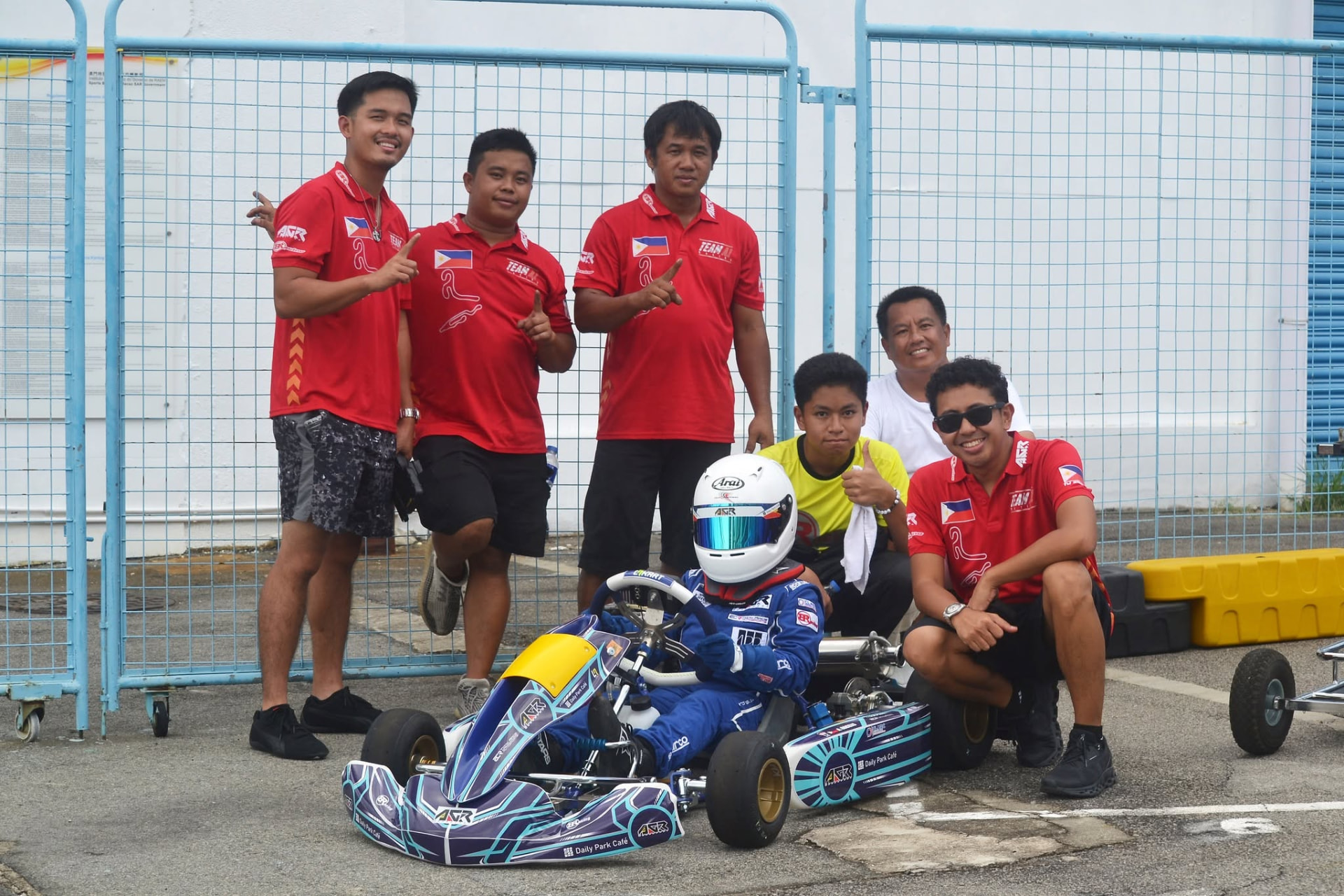 Antonio Racelis in his kart with the racing team